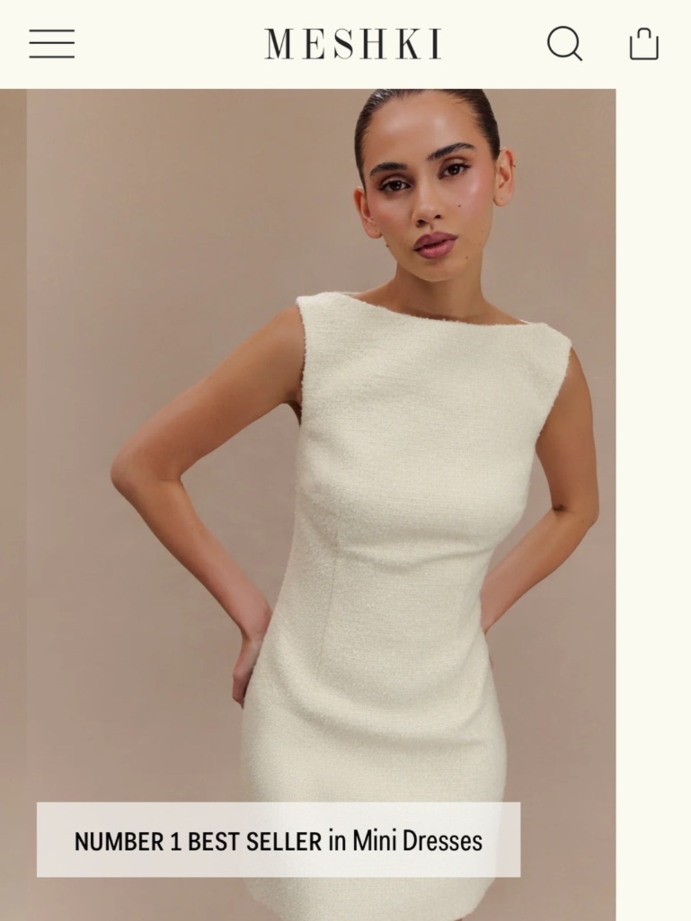Meshki Cream Boatneck Mini Dress